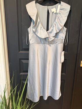 J. Crew Pale Blue Ruffle V-Neck Midi Dress